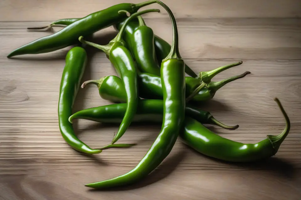 Fresh long green hot peppers