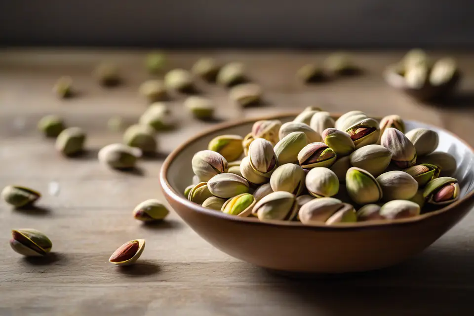 Roasted pistachios in a bowl