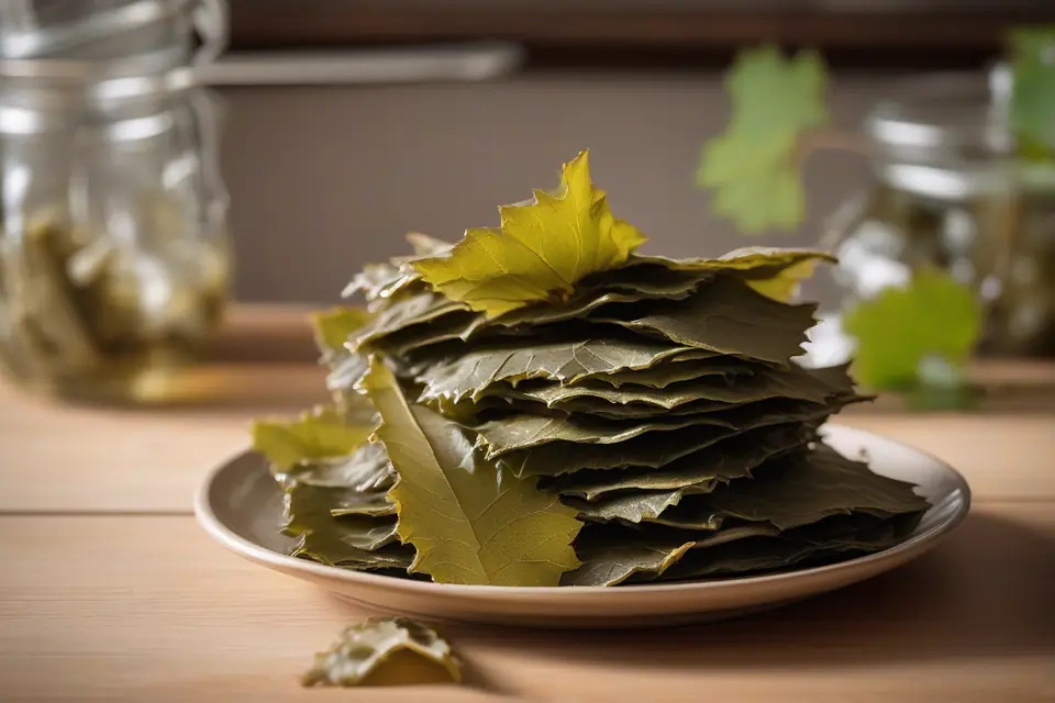 Brined grape leaves