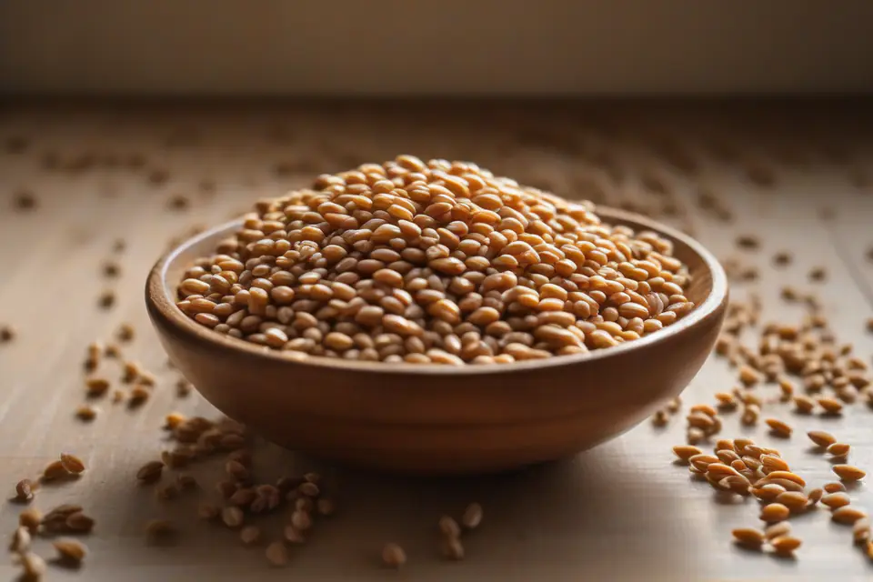 Hulled wheat grains in a bowl