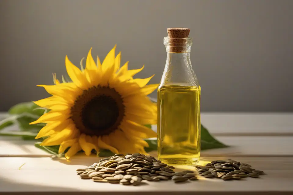 Sunflower oil in a glass bottle