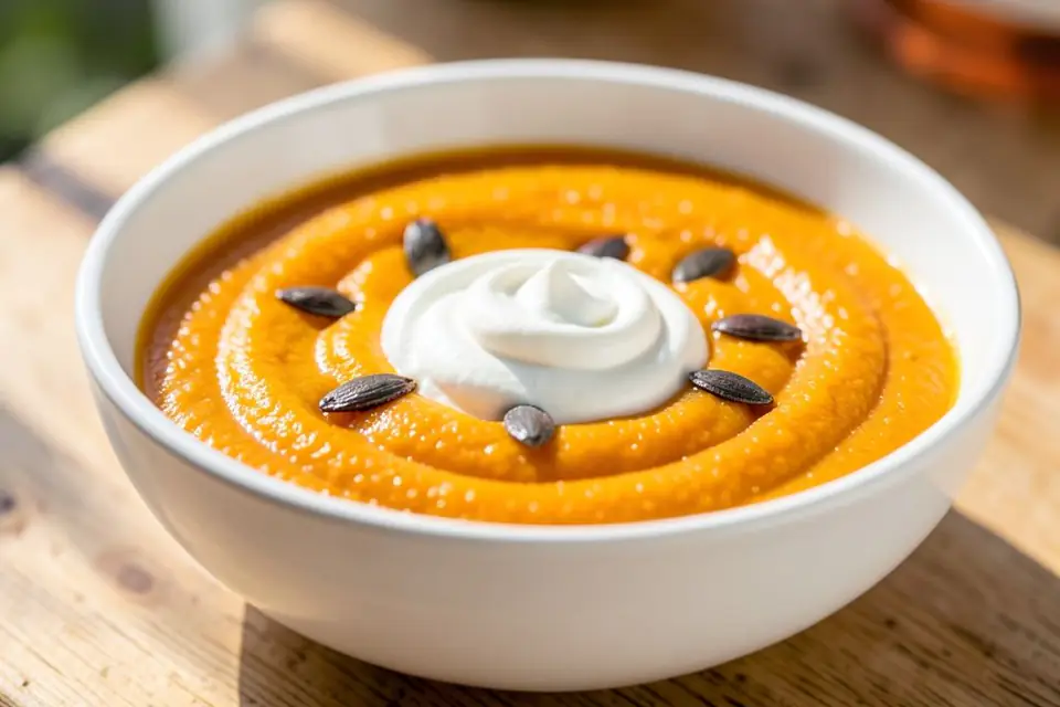 Creamy pumpkin soup in a bowl