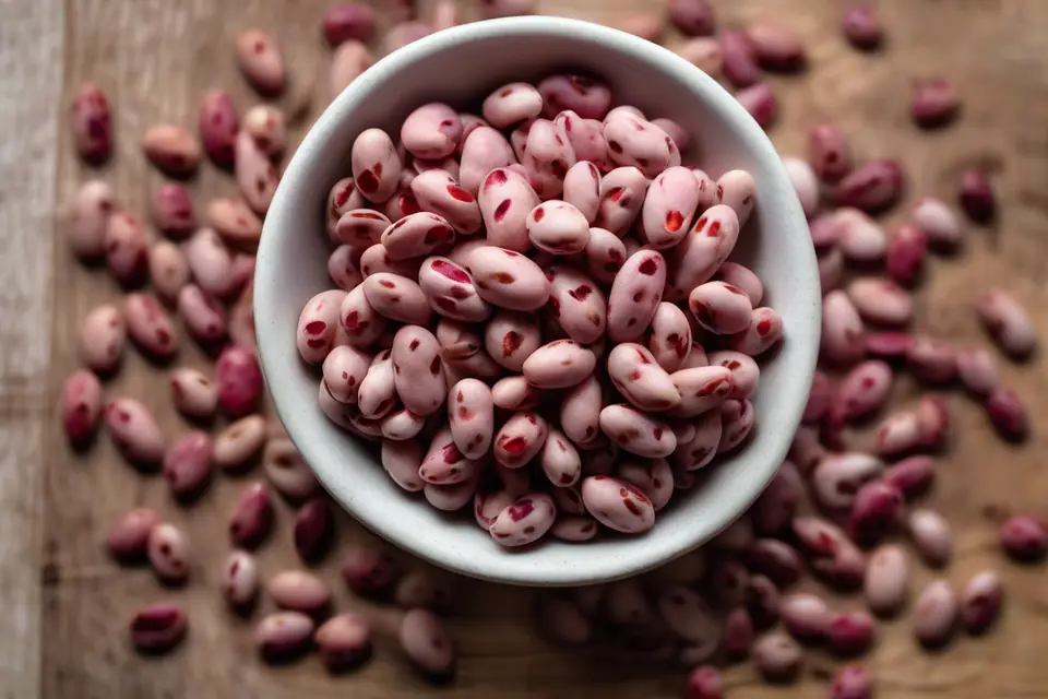 Raw borlotti beans in a bowl