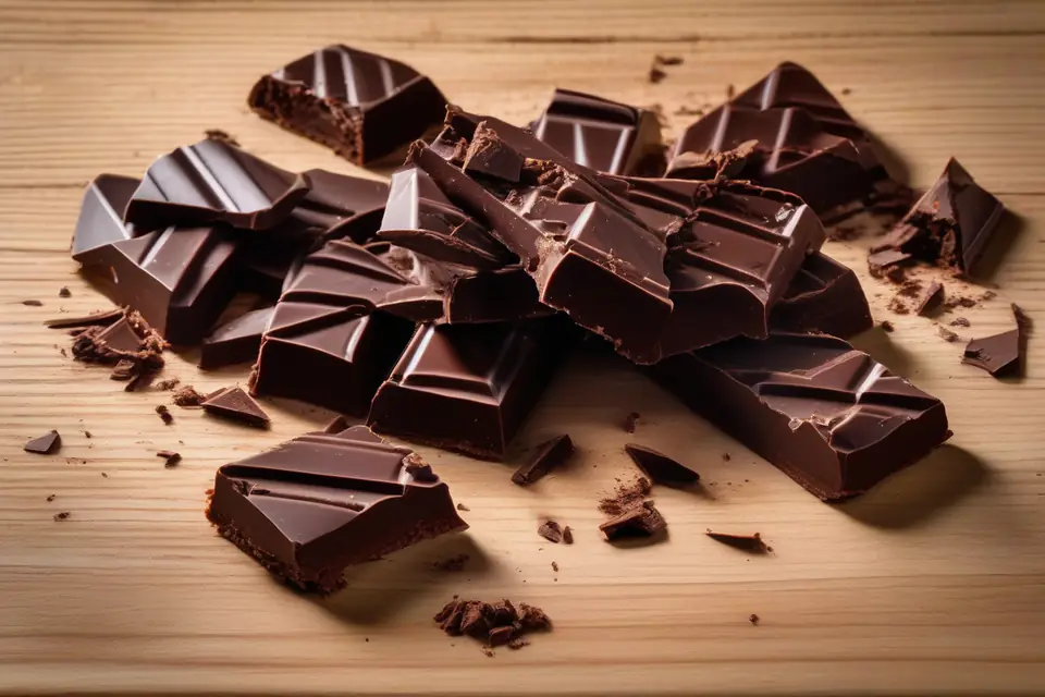 Broken pieces of dark chocolate