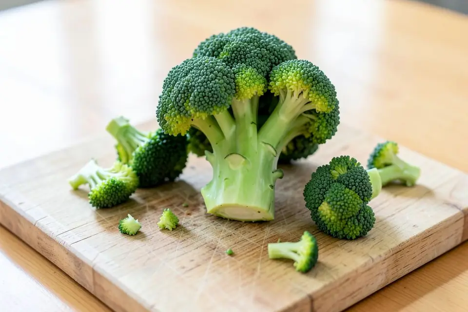 Fresh broccoli on a board