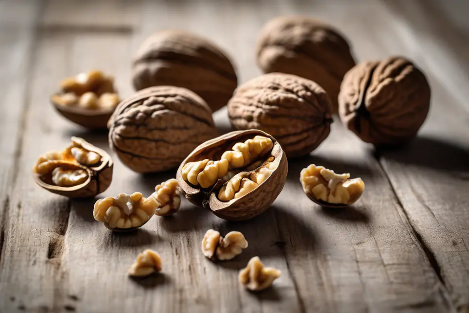 Walnuts in their shells and cracked open