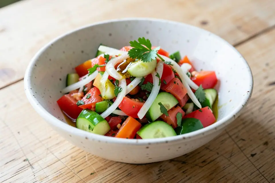 Finely chopped shepherd’s salad in a bowl