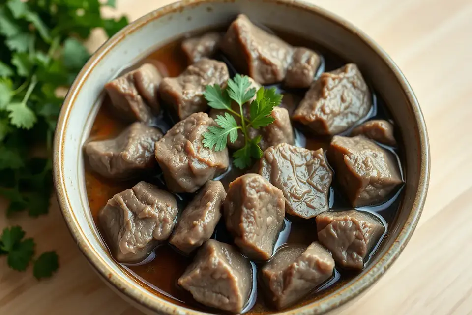 Boiled beef in a bowl