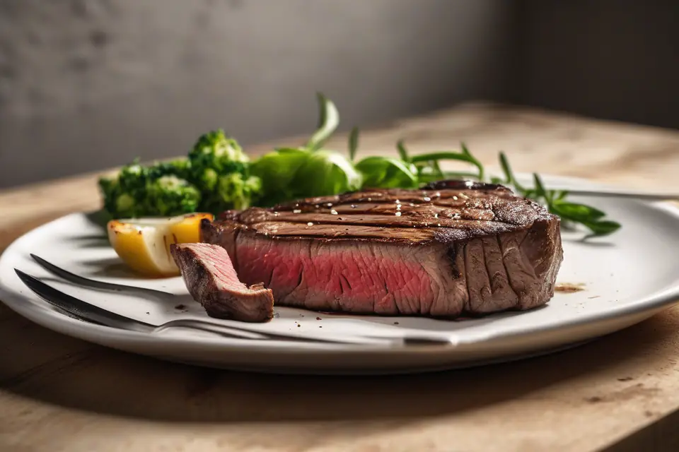 Sliced grilled beef on a plate