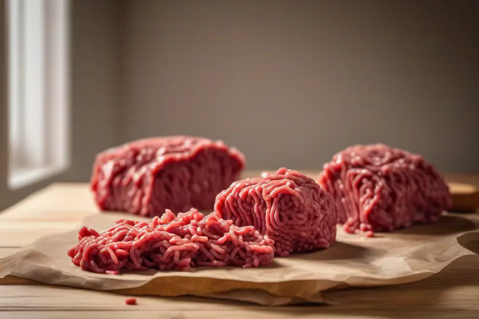 Raw extra-lean ground beef on butcher paper
