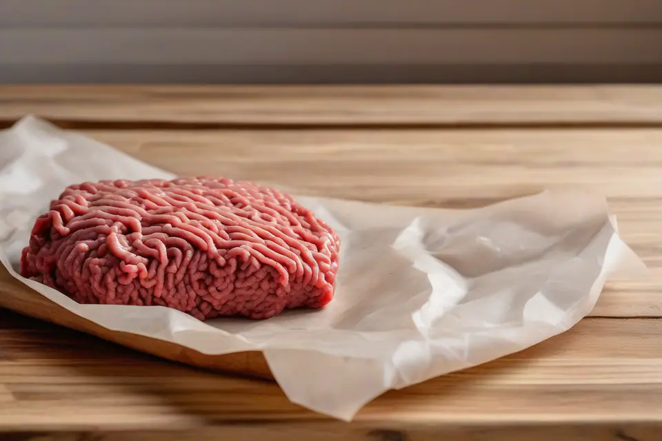 Raw fatty ground beef on butcher paper