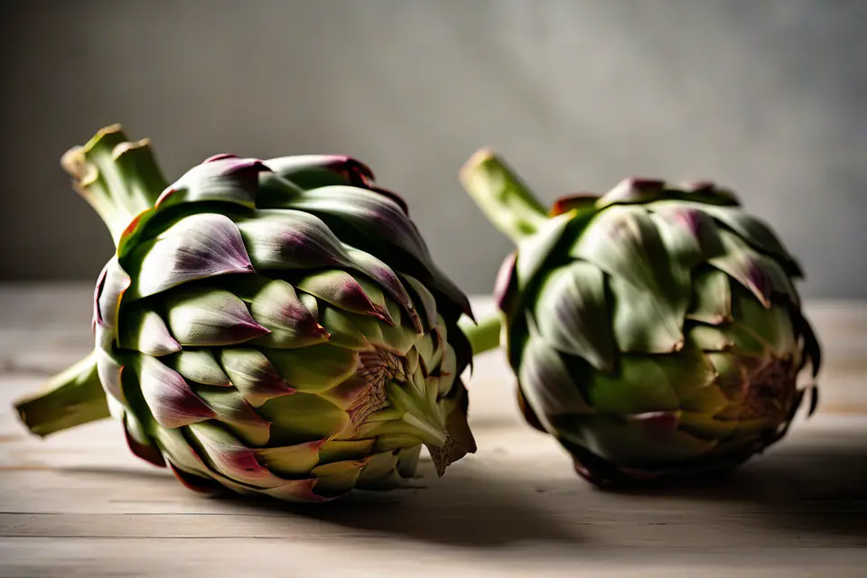 Two fresh artichokes