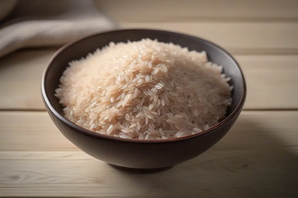 Raw brown rice in a bowl