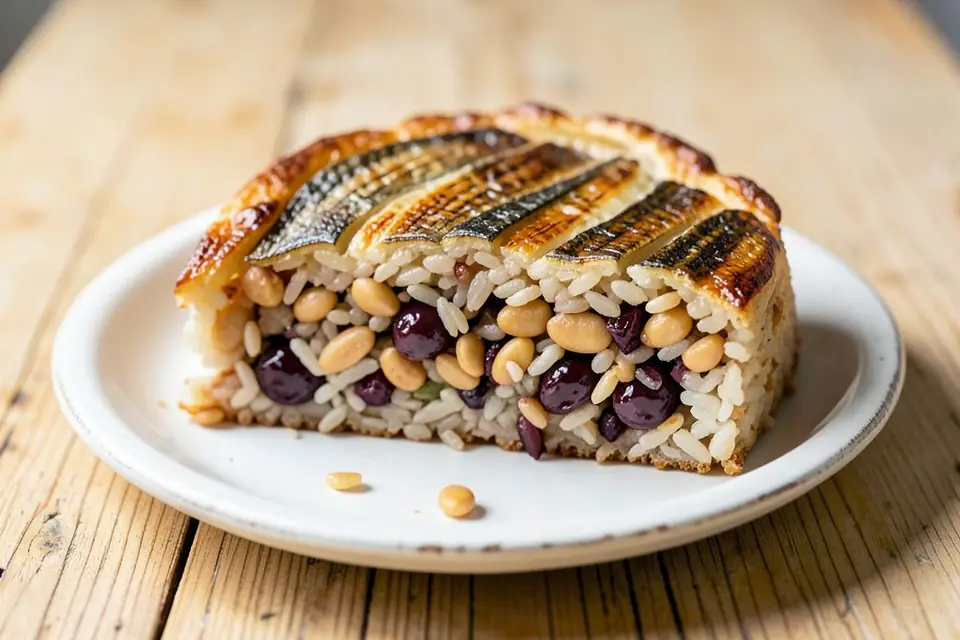 A slice of anchovy pilaf on a plate
