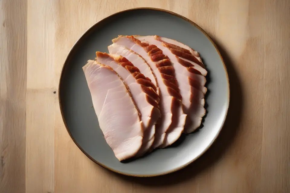 Sliced smoked turkey on a plate