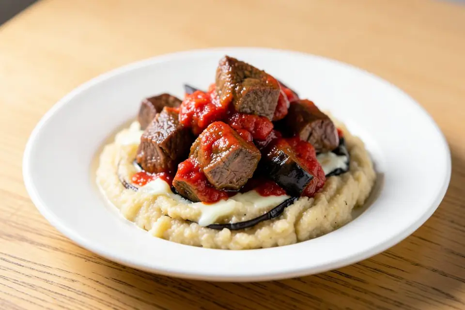 Hünkar beğendi: lamb stew on creamy eggplant purée