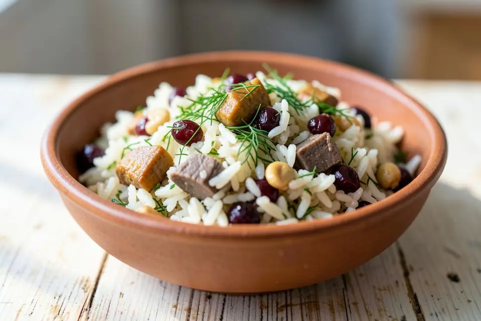 İç pilav with pine nuts and currants in a bowl