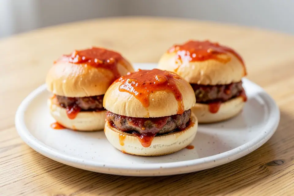 Wet burgers in tomato sauce on a plate
