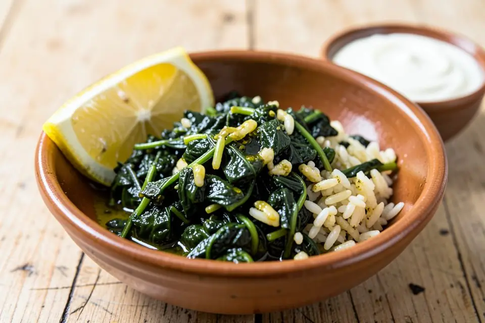 Spinach stew without meat, with lemon and yogurt
