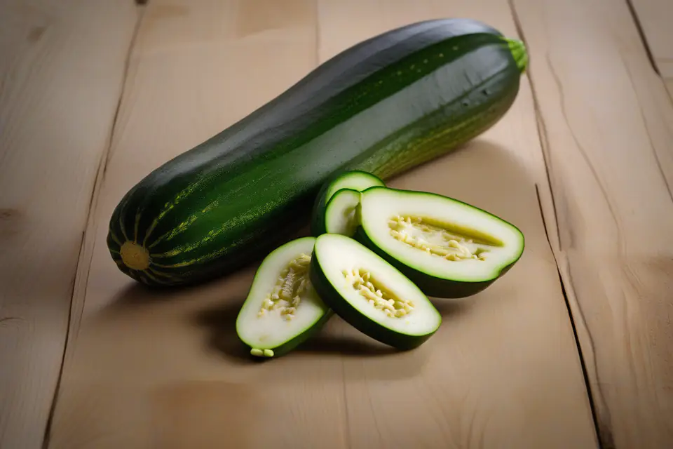 Fresh zucchini, one of them sliced