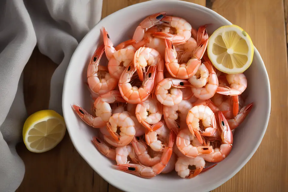 Boiled shrimp in a bowl