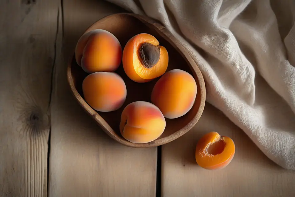 Fresh apricots, one cut in half