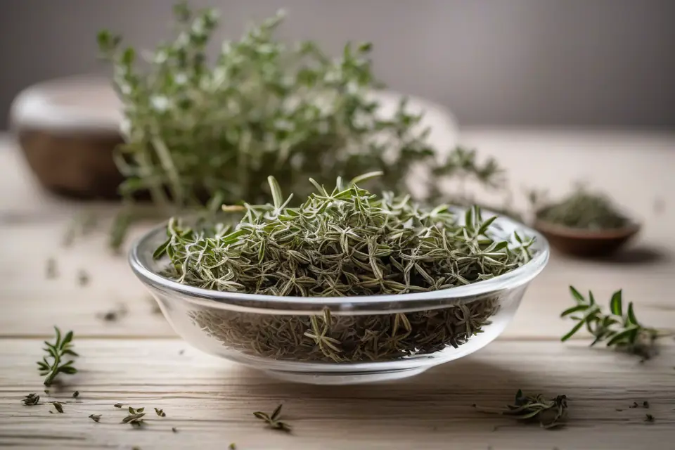 Dried thyme in a bowl