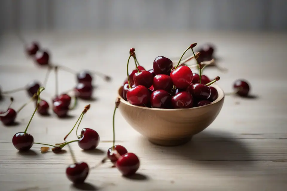 Fresh cherries with their stems