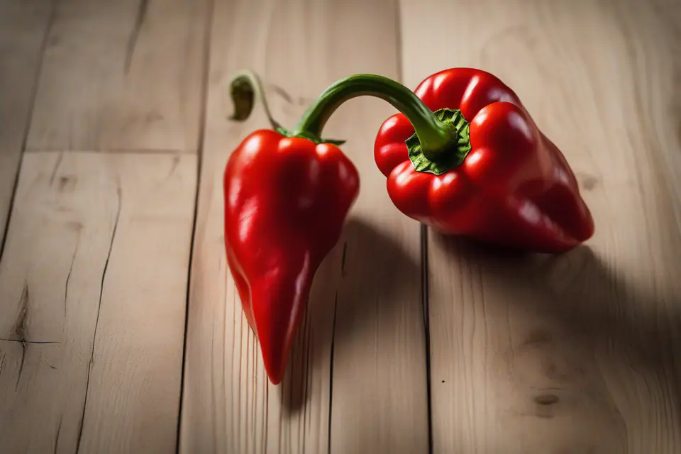 Two red kapia peppers