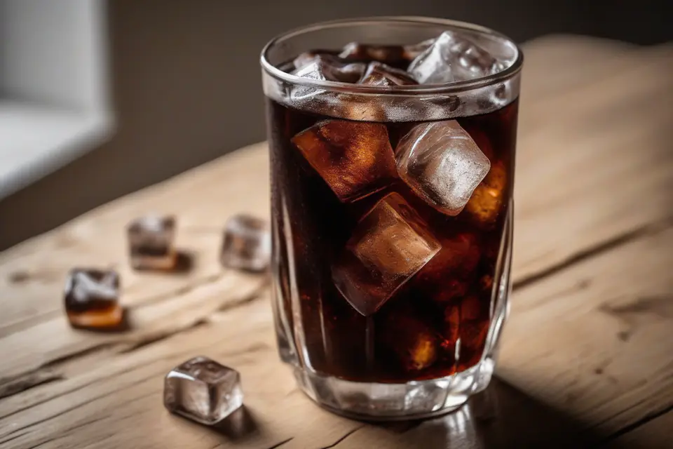 Cola with ice in a glass