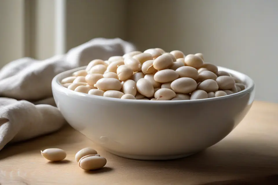 Boiled white beans in a bowl
