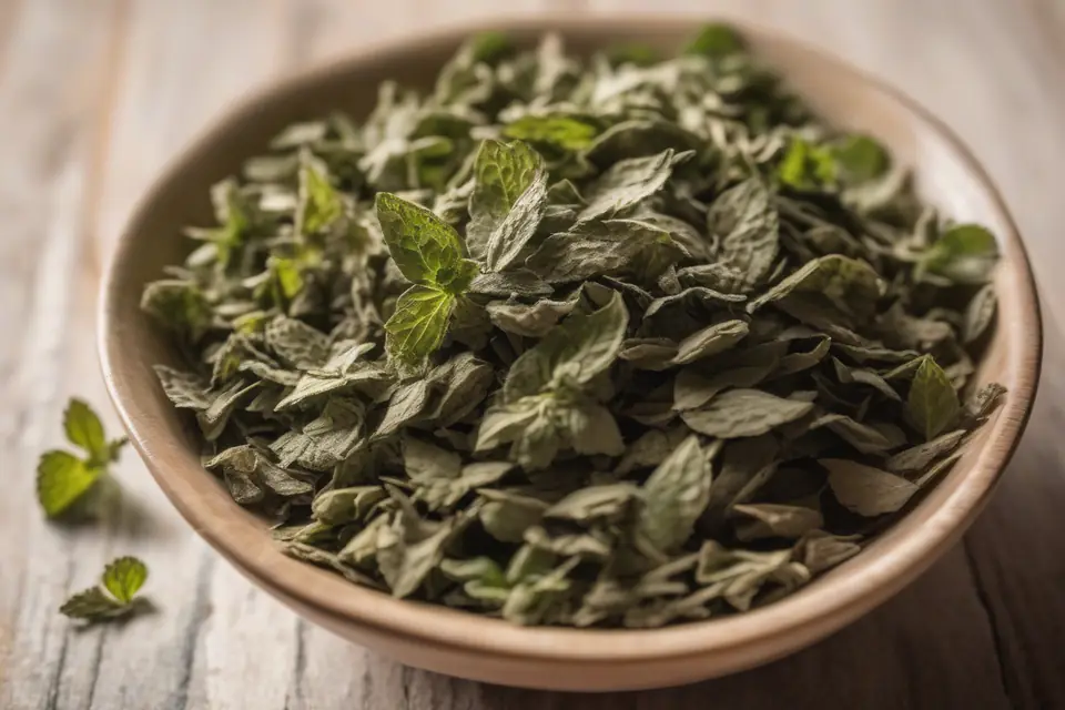 Dried mint in a bowl