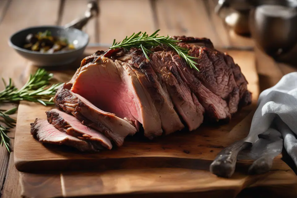 Sliced roast leg of lamb