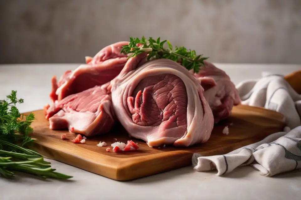 Raw lamb shoulder on a cutting board