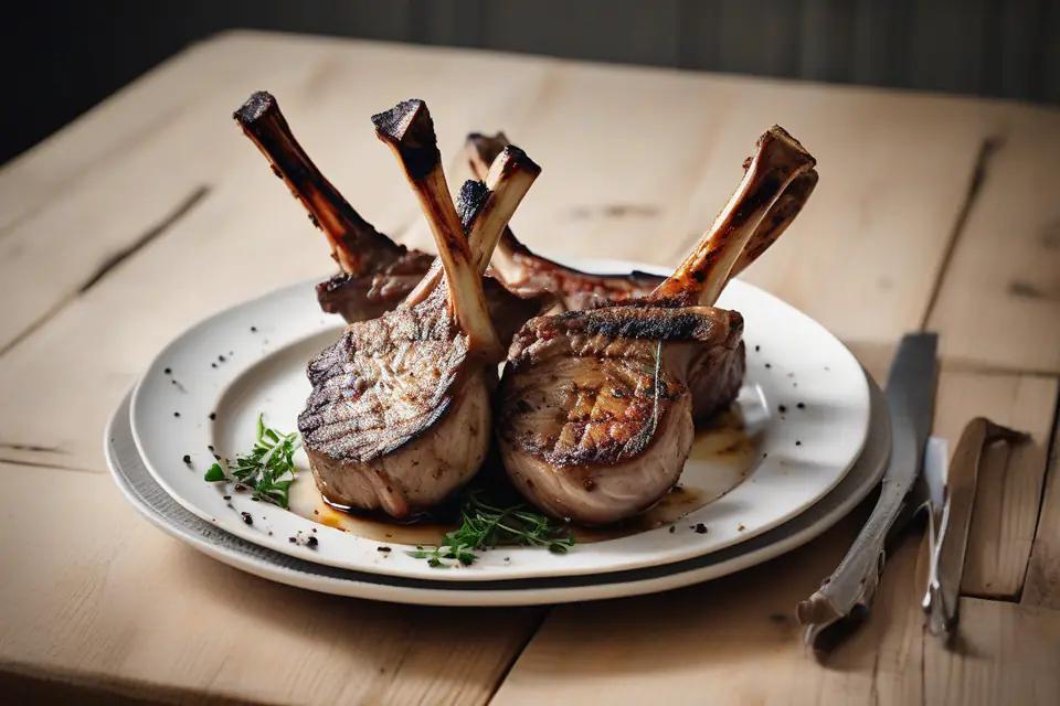 Grilled lamb chops on a plate