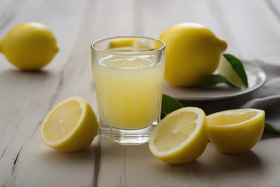Fresh lemon juice in a small glass