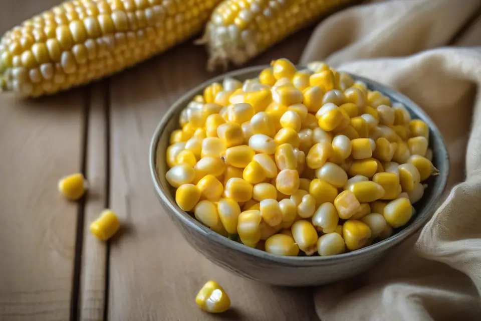Canned sweet corn kernels in a bowl
