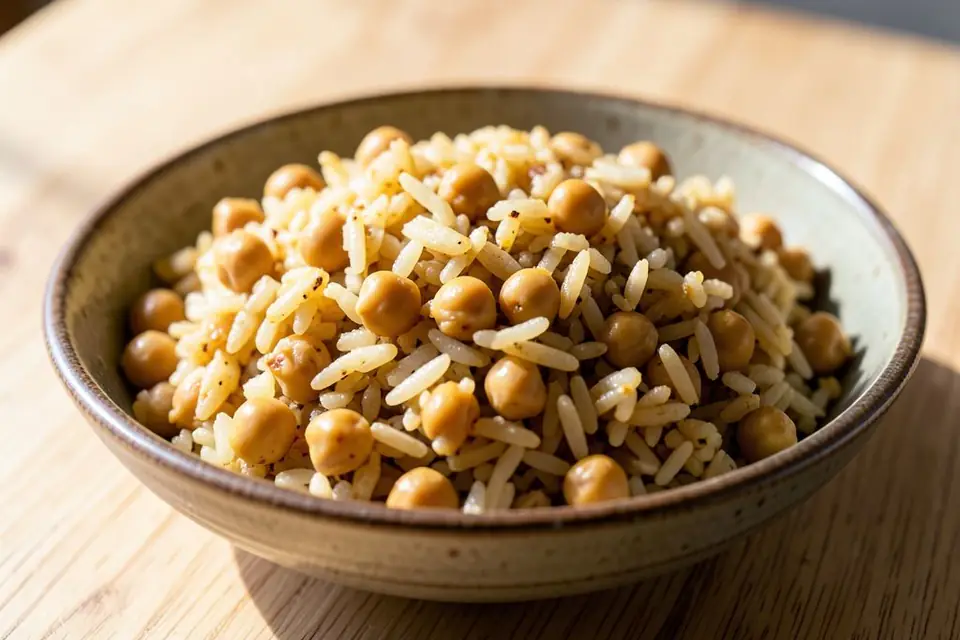 Rice pilaf with chickpeas in a bowl