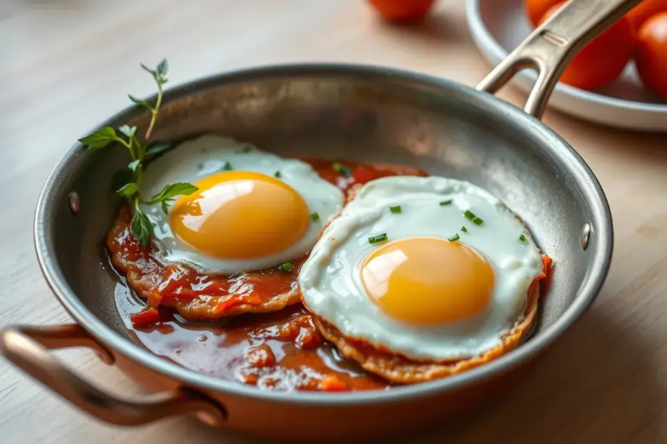 Eggs with pastırma in a pan