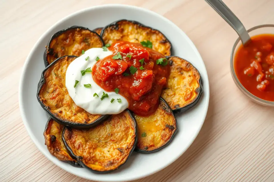 Fried eggplant with yogurt and tomato sauce