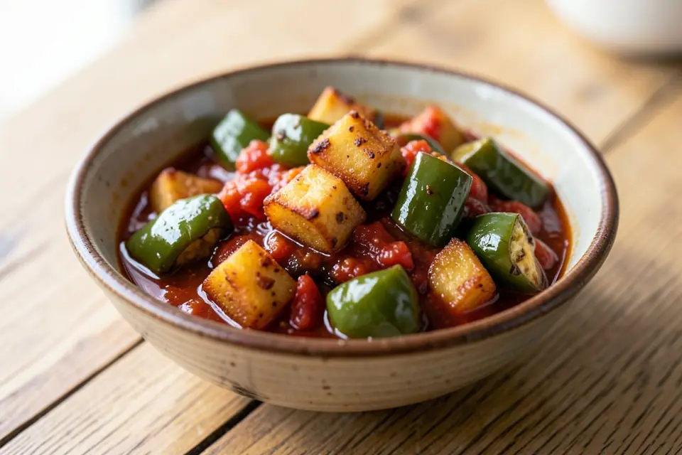 Şakşuka in tomato sauce in a bowl