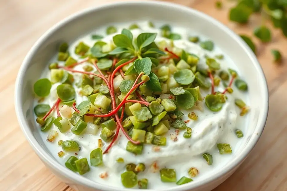 Purslane salad with yogurt in a bowl