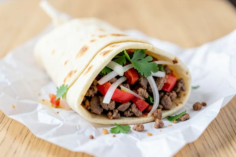 A tantuni wrap on paper