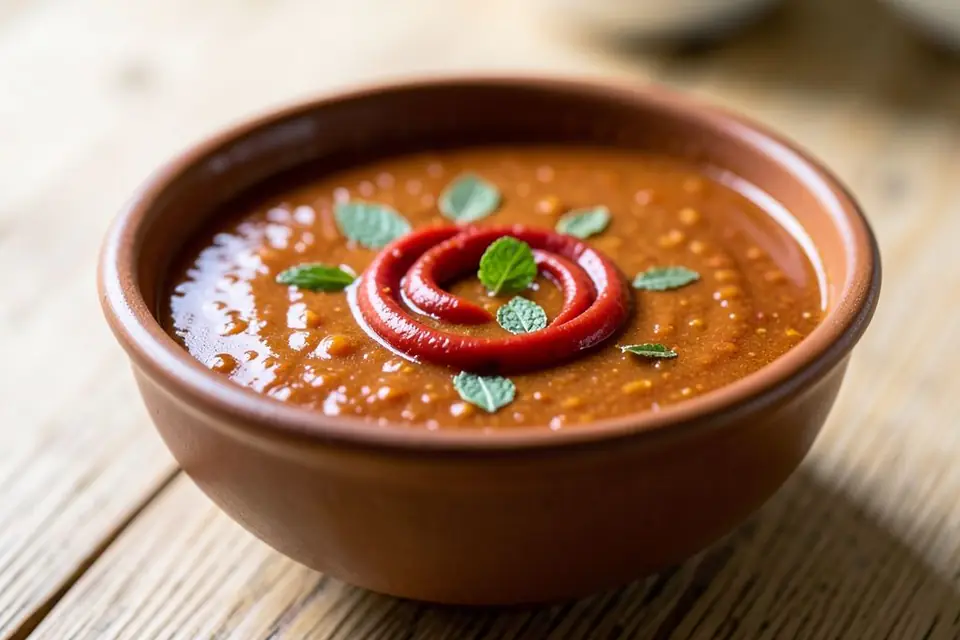 Tarhana soup with mint in a bowl