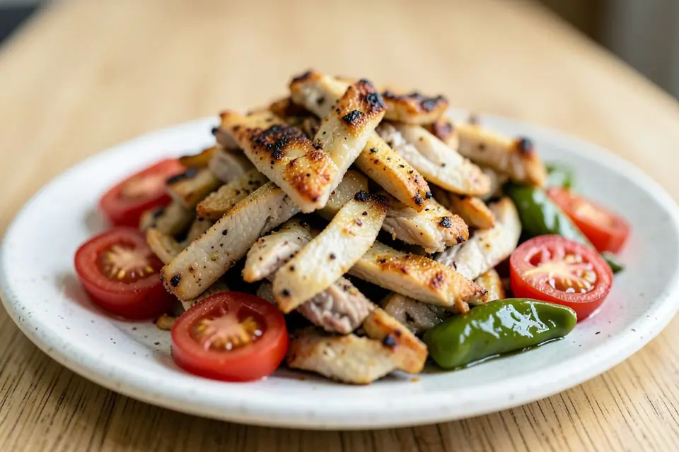 Sliced chicken döner on a plate