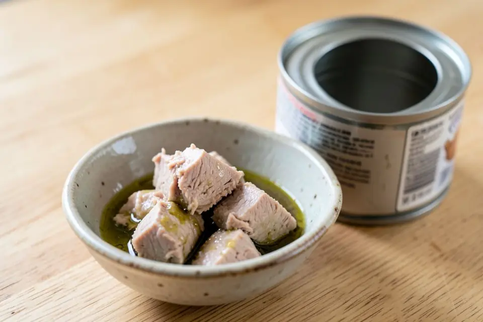 Canned tuna in oil in a bowl