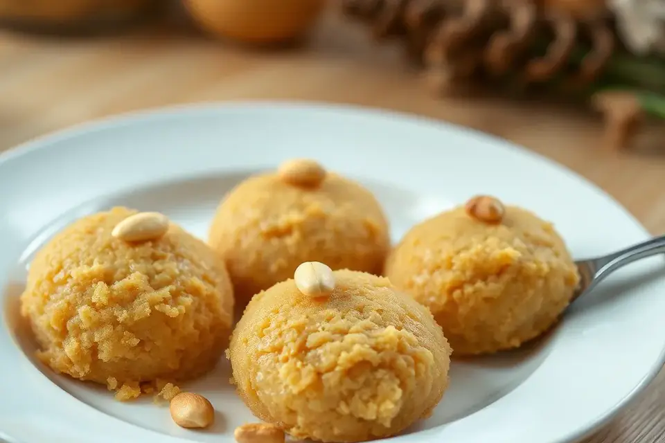 Flour halva shaped with a spoon on a plate