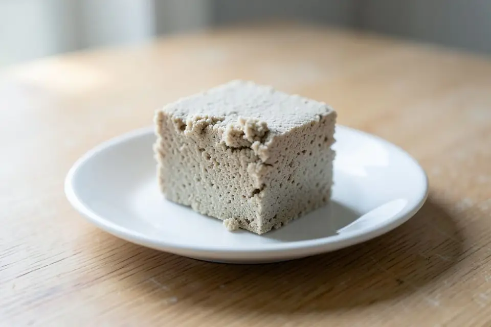 A block of fresh yeast on a small plate