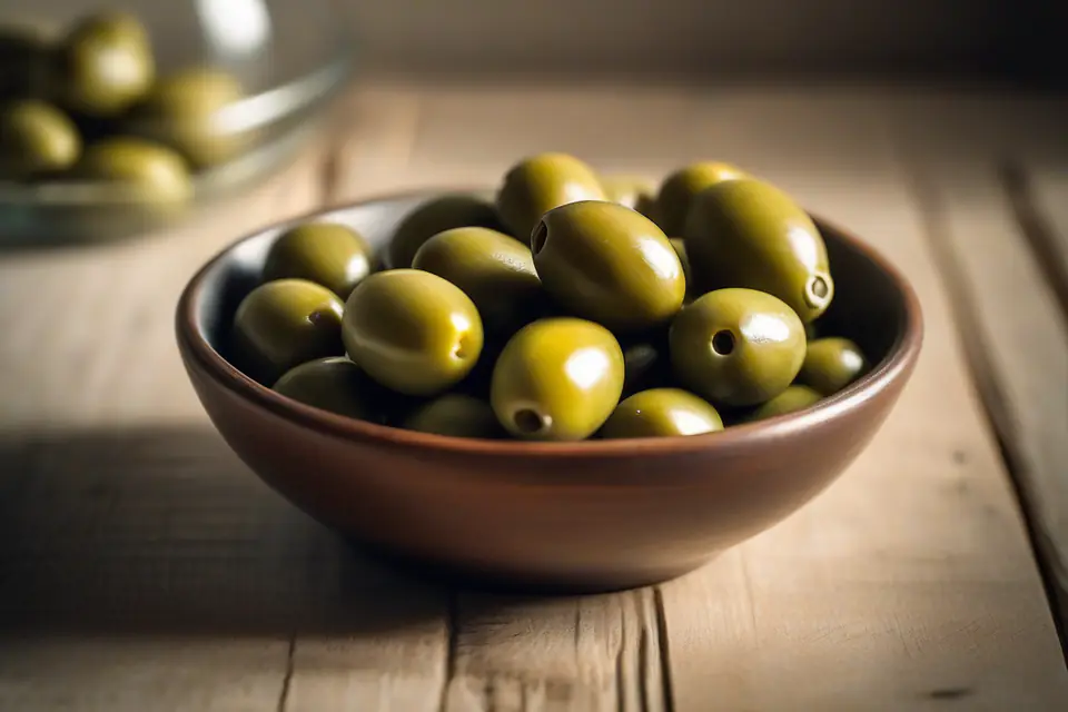 Green olives in a bowl