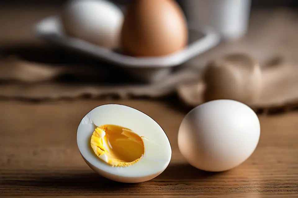 Boiled eggs, one cut in half